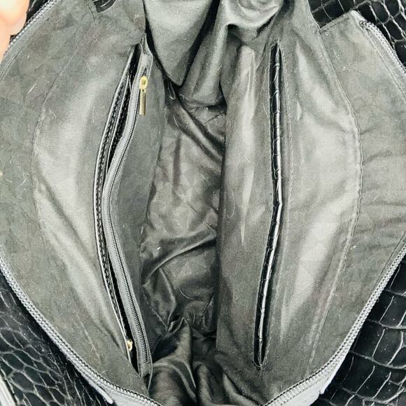 Unbranded Black Crocodile Patterned Genuine Leather Shoulder Straps Tote Bag - Picture 9 of 11
